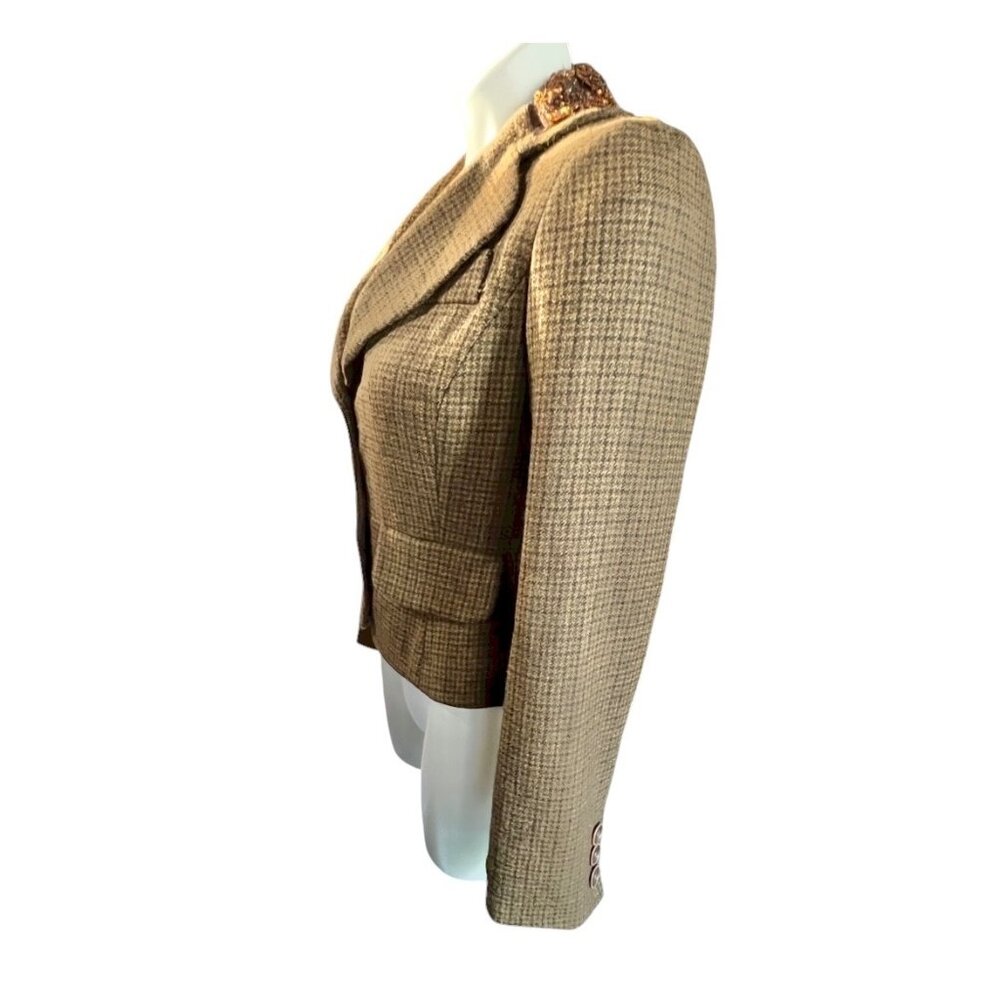 Banana Republic Womens Size 4 Tweed Fitted Suitcoat Jeweled Collar Wool & Alpaca - Picture 4 of 13